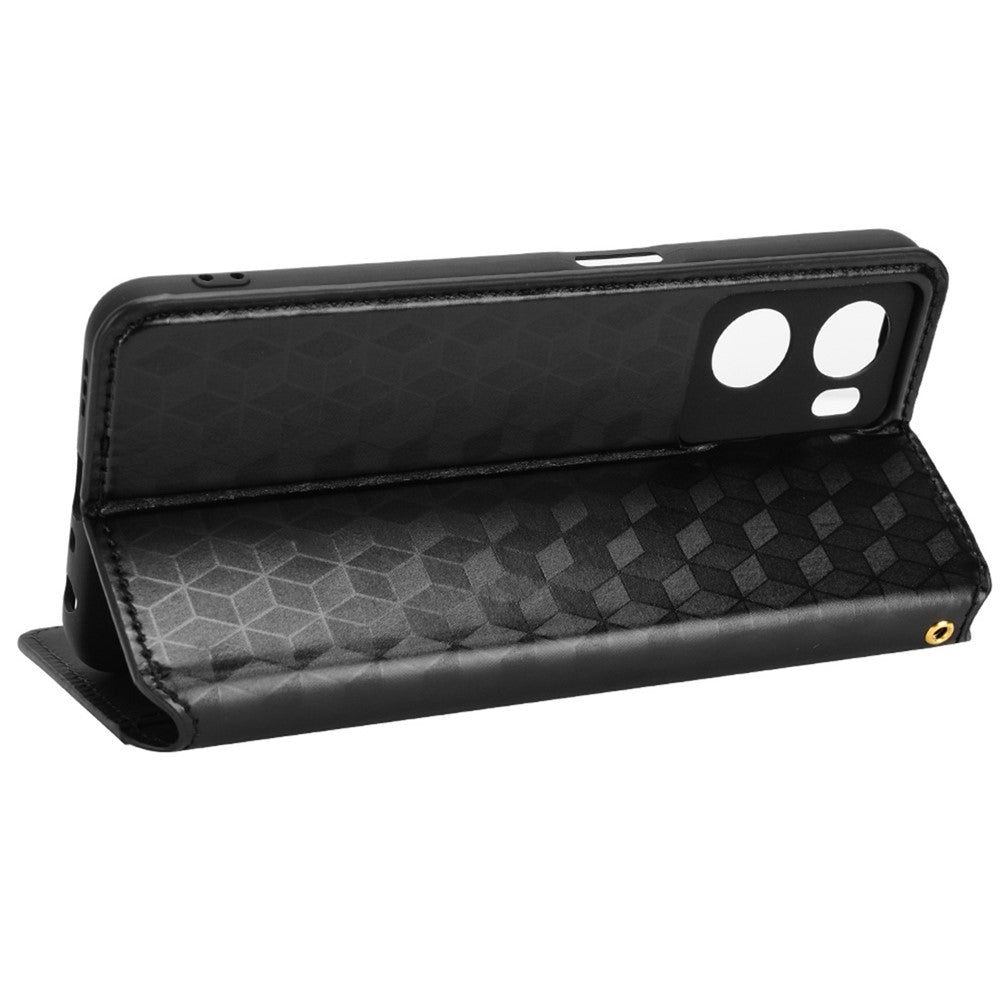 For Oppo A57 4G / A57s 4G / A57 (2022) 5G / A77 5G Magnetic Absorption Imprinting Rhombus Pattern PU Leather Stand Wallet Case Cover