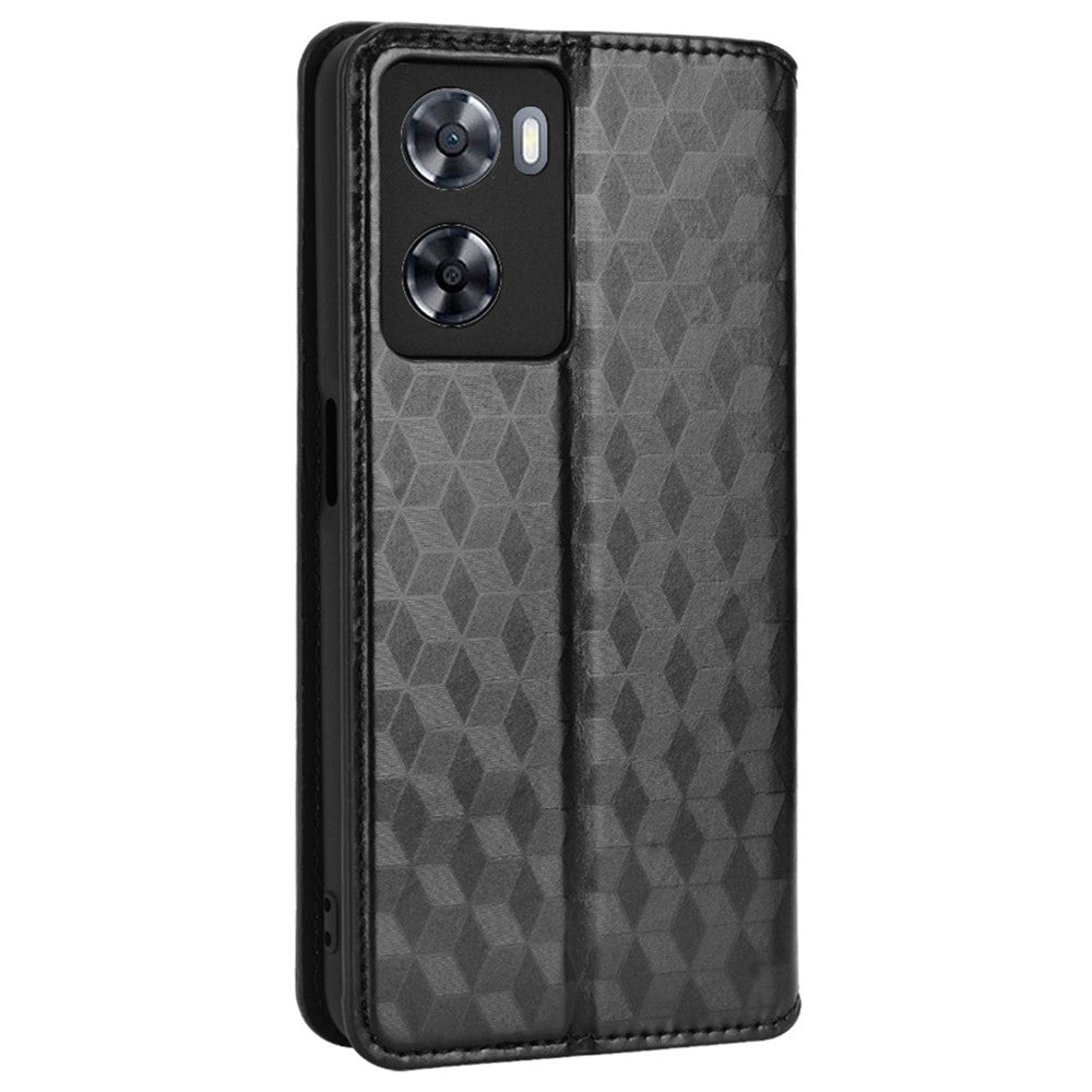 For Oppo A57 4G / A57s 4G / A57 (2022) 5G / A77 5G Magnetic Absorption Imprinting Rhombus Pattern PU Leather Stand Wallet Case Cover