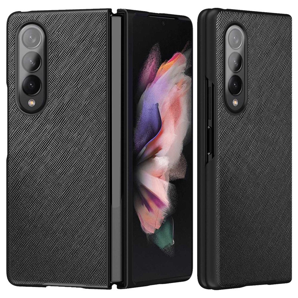 For Samsung Galaxy Z Fold4 5G Anti-drop Cross Texture Phone Case Rubberized PU Leather Coated PC Wear-resistant Phone Cover Shell