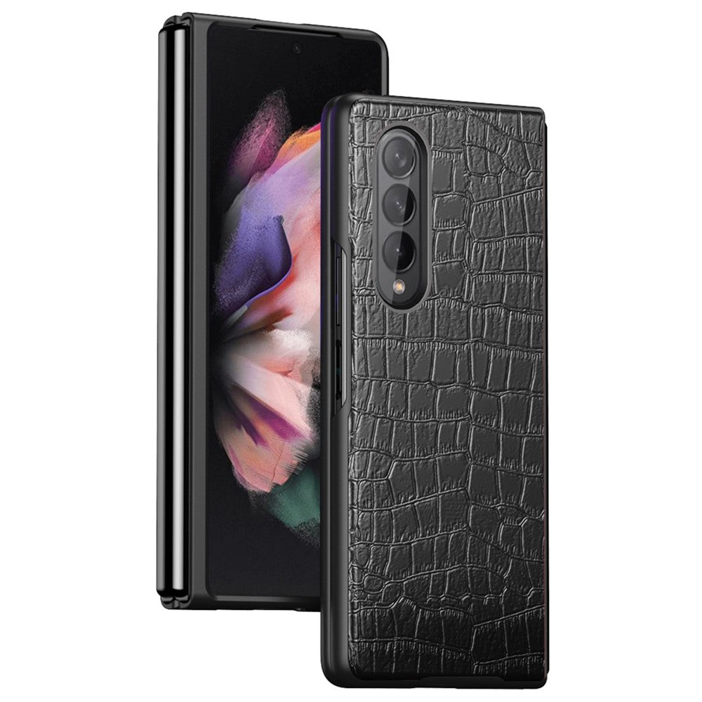 For Samsung Galaxy Z Fold4 5G Anti-Scratch Crocodile Texture PU Leather Coated Hard PC Phone Back Cover Case