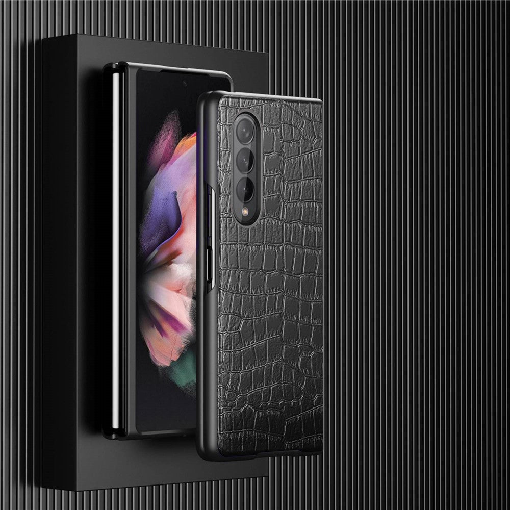 For Samsung Galaxy Z Fold4 5G Anti-Scratch Crocodile Texture PU Leather Coated Hard PC Phone Back Cover Case