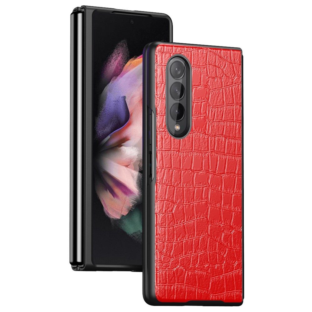 For Samsung Galaxy Z Fold4 5G Anti-Scratch Crocodile Texture PU Leather Coated Hard PC Phone Back Cover Case