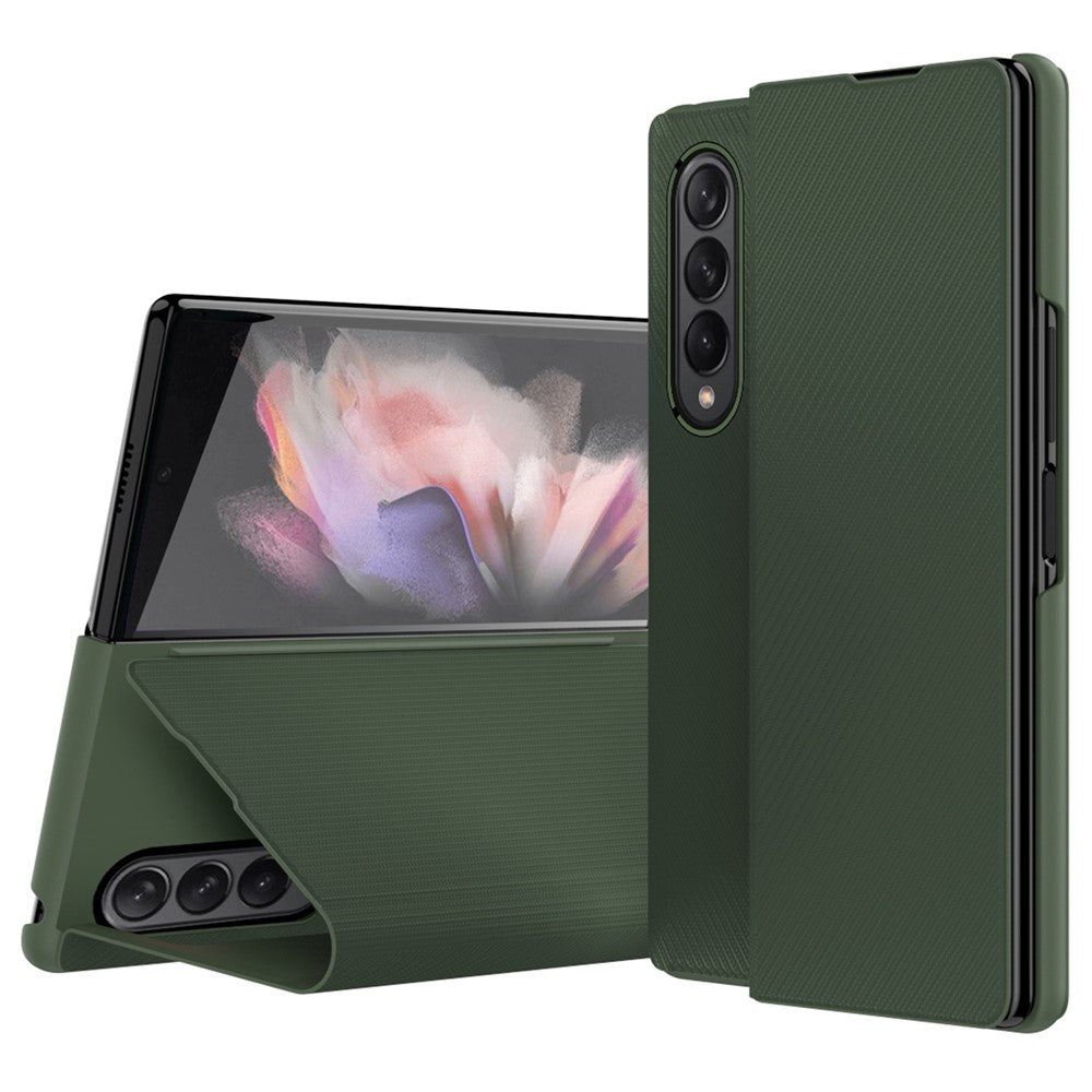 For Samsung Galaxy Z Fold4 5G Aramid Fiber Texture PU Leather Stand Case Magnetic Auto-Closure Folio Flip Phone Cover