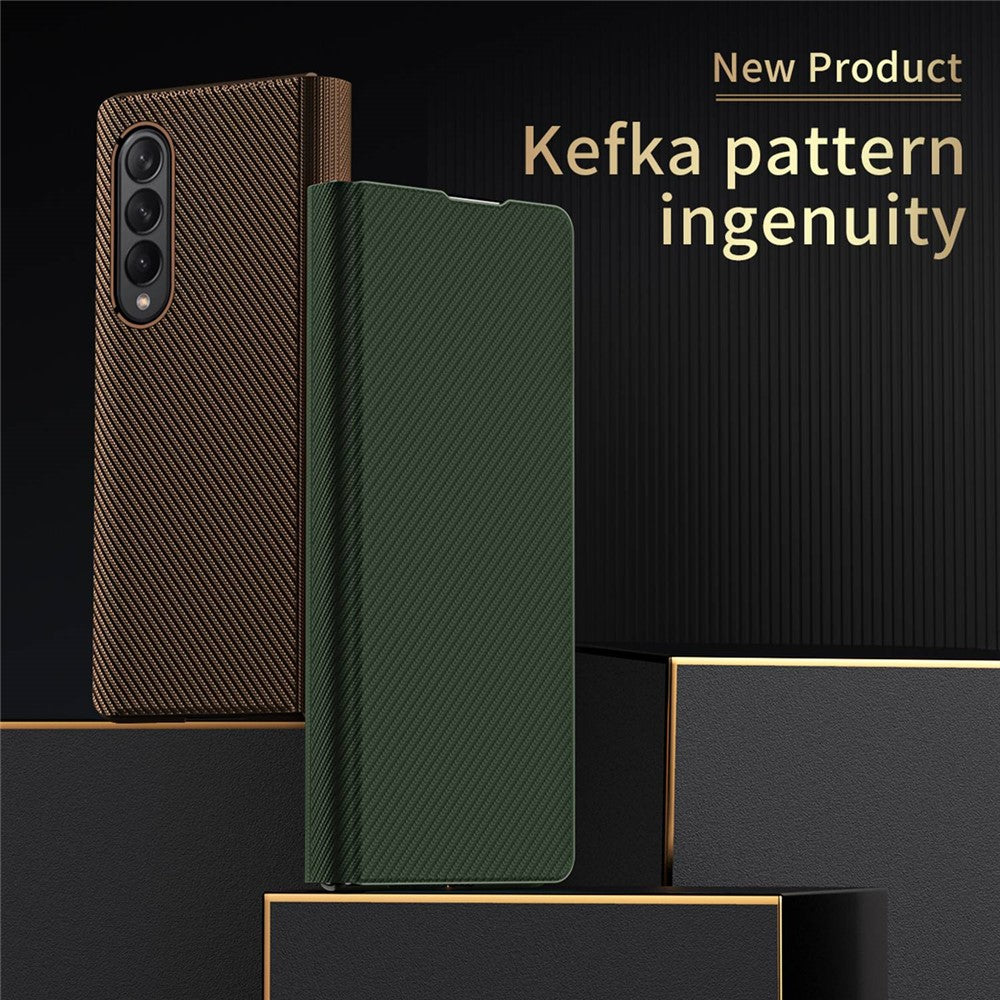 For Samsung Galaxy Z Fold4 5G Aramid Fiber Texture PU Leather Stand Case Magnetic Auto-Closure Folio Flip Phone Cover
