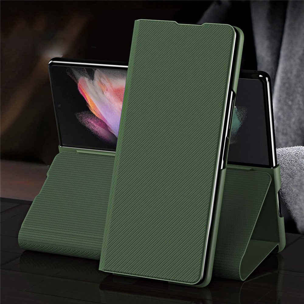 For Samsung Galaxy Z Fold4 5G Aramid Fiber Texture PU Leather Stand Case Magnetic Auto-Closure Folio Flip Phone Cover
