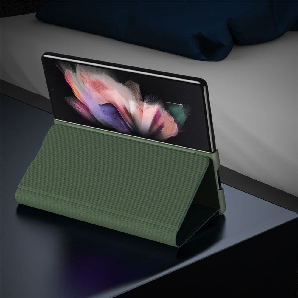 For Samsung Galaxy Z Fold4 5G Aramid Fiber Texture PU Leather Stand Case Magnetic Auto-Closure Folio Flip Phone Cover
