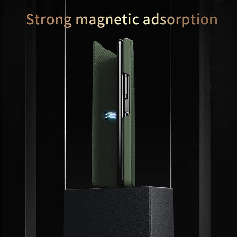 For Samsung Galaxy Z Fold4 5G Aramid Fiber Texture PU Leather Stand Case Magnetic Auto-Closure Folio Flip Phone Cover
