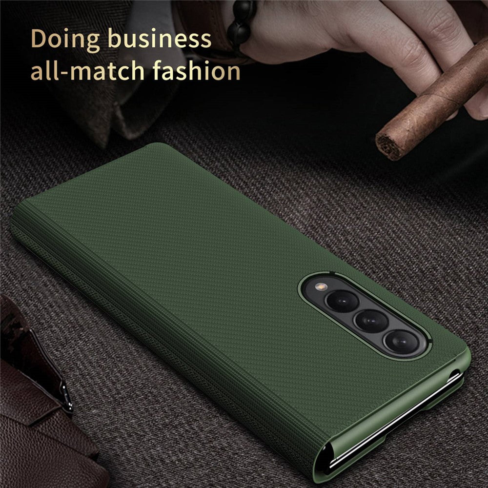 For Samsung Galaxy Z Fold4 5G Aramid Fiber Texture PU Leather Stand Case Magnetic Auto-Closure Folio Flip Phone Cover