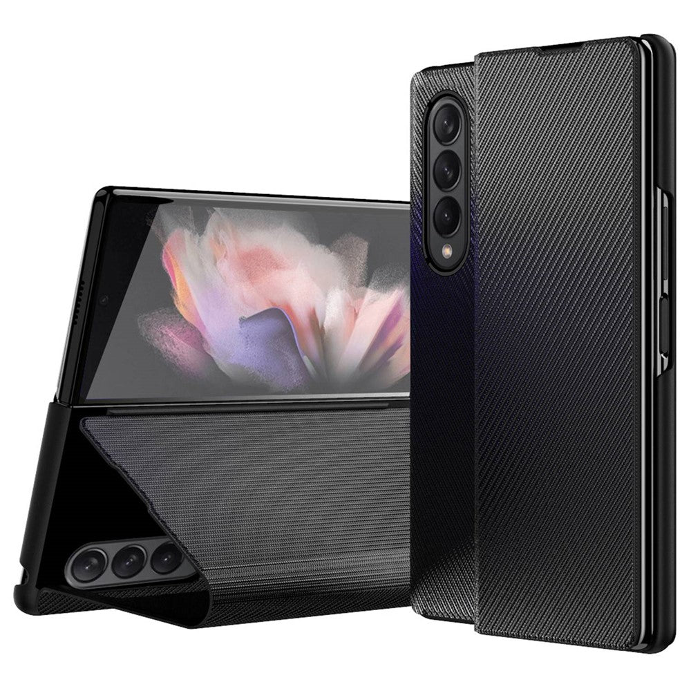 For Samsung Galaxy Z Fold4 5G Aramid Fiber Texture PU Leather Stand Case Magnetic Auto-Closure Folio Flip Phone Cover