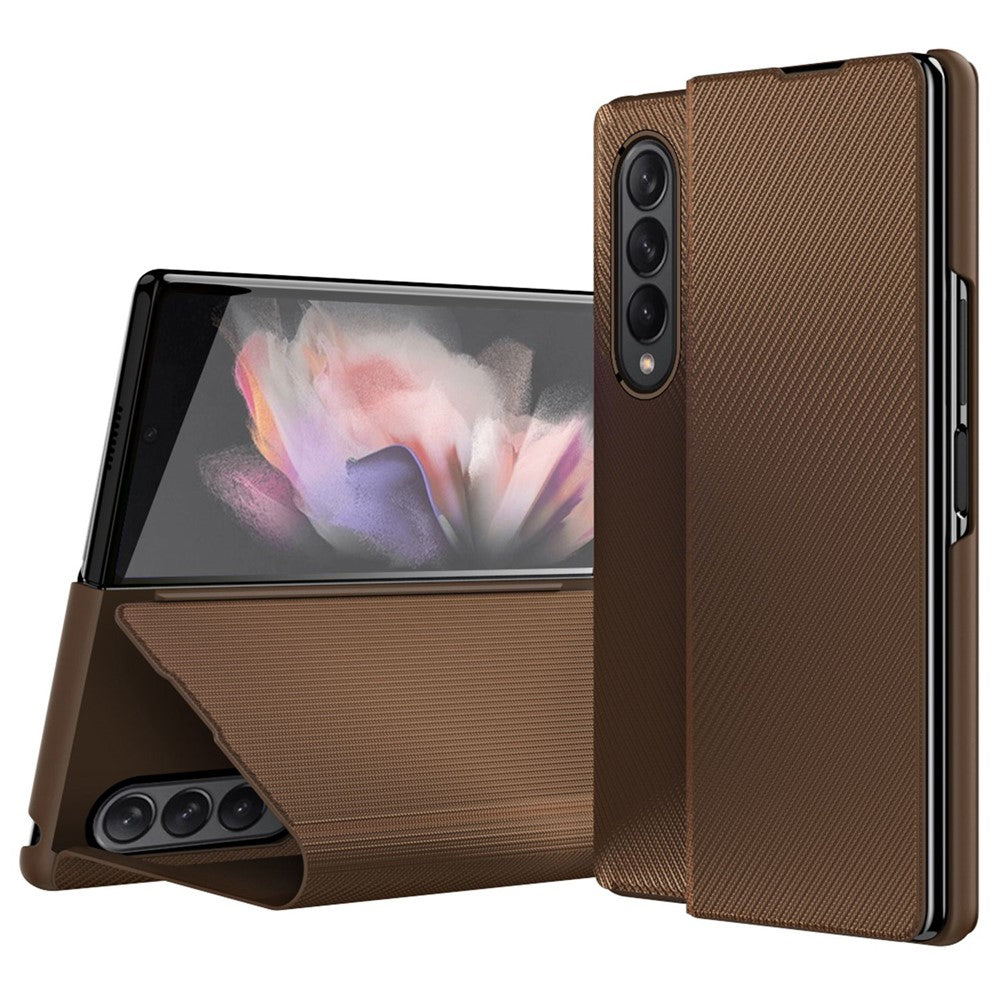 For Samsung Galaxy Z Fold4 5G Aramid Fiber Texture PU Leather Stand Case Magnetic Auto-Closure Folio Flip Phone Cover