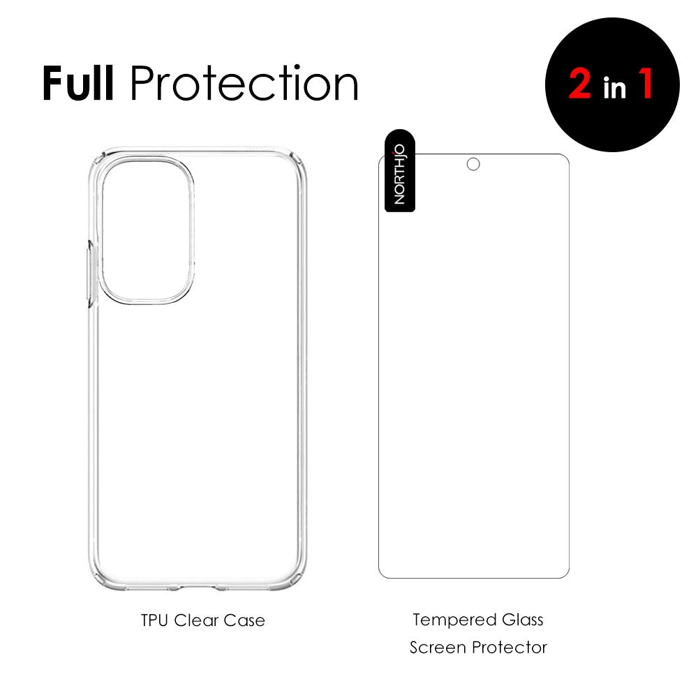NORTHJO til Samsung Galaxy A53 5G Superklart TPU telefoncover med skærmbeskytter i hærdet glas