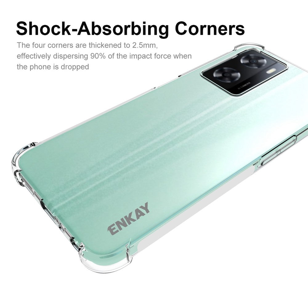 ENKAY HAT PRINCE etui til Oppo A57 4G / A57s 4G med skridsikker stribet kant, gennemsigtigt TPU-cover, fortykkede hjørner og stødbeskyttelse