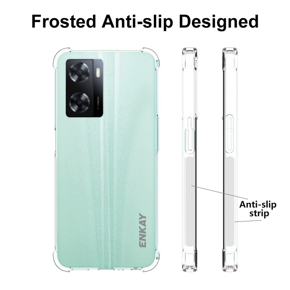 ENKAY HAT PRINCE etui til Oppo A57 4G / A57s 4G med skridsikker stribet kant, gennemsigtigt TPU-cover, fortykkede hjørner og stødbeskyttelse