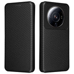 Xiaomi 12S Ultra 5G Magnetisk Kolfibertextur mobilskal Stativ Reptåligt PU-läderfodral med Kortplats