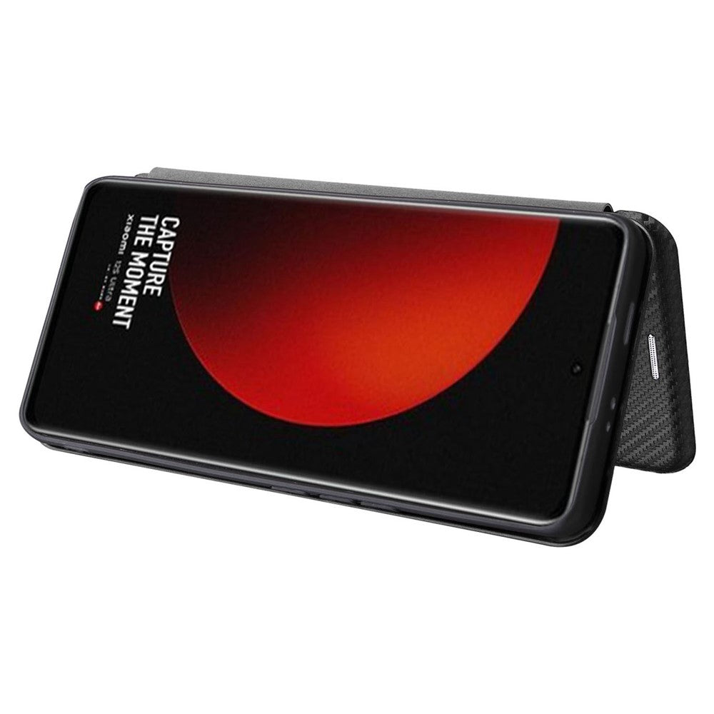Xiaomi 12S Ultra 5G Magnetisk Kolfibertextur mobilskal Stativ Reptåligt PU-läderfodral med Kortplats