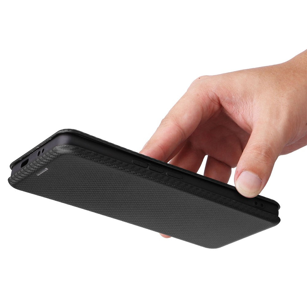 Xiaomi 12S Ultra 5G Magnetisk Kolfibertextur mobilskal Stativ Reptåligt PU-läderfodral med Kortplats
