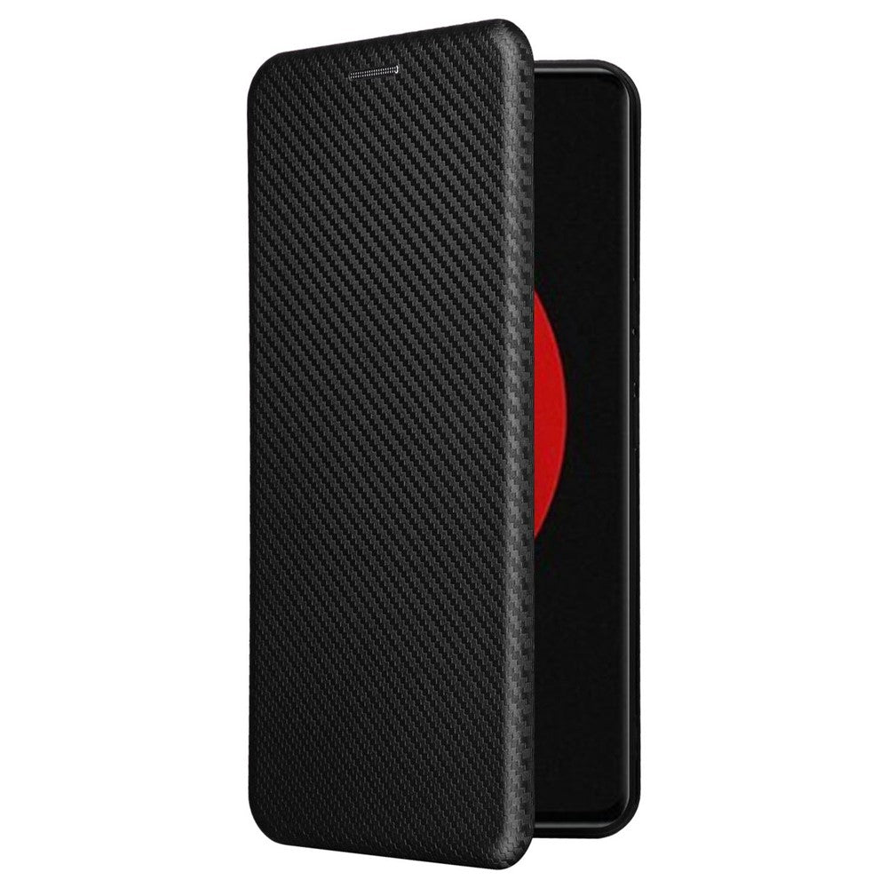 Xiaomi 12S Ultra 5G Magnetisk Kolfibertextur mobilskal Stativ Reptåligt PU-läderfodral med Kortplats