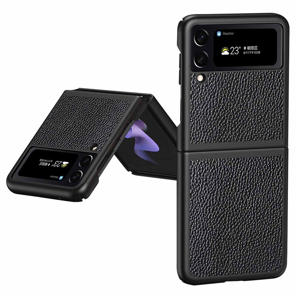 For Samsung Galaxy Z Flip4 5G Anti-Drop Phone Case Litchi Texture PU Leather Coated PC Protective Back Cover