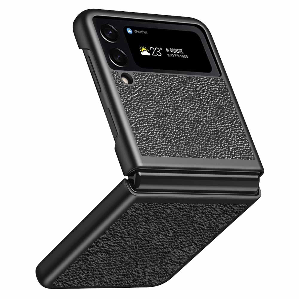 For Samsung Galaxy Z Flip4 5G Anti-Drop Phone Case Litchi Texture PU Leather Coated PC Protective Back Cover