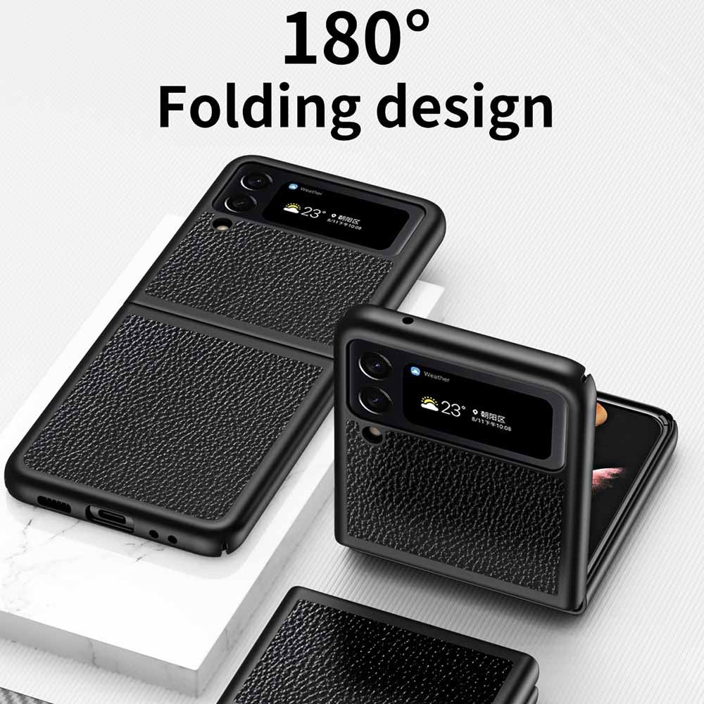 For Samsung Galaxy Z Flip4 5G Anti-Drop Phone Case Litchi Texture PU Leather Coated PC Protective Back Cover
