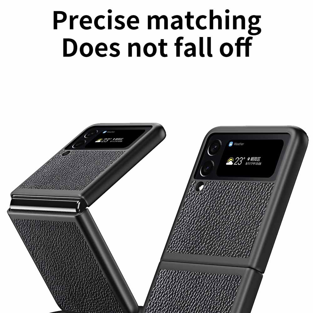 For Samsung Galaxy Z Flip4 5G Anti-Drop Phone Case Litchi Texture PU Leather Coated PC Protective Back Cover