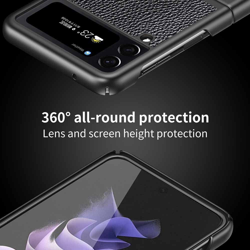 For Samsung Galaxy Z Flip4 5G Anti-Drop Phone Case Litchi Texture PU Leather Coated PC Protective Back Cover