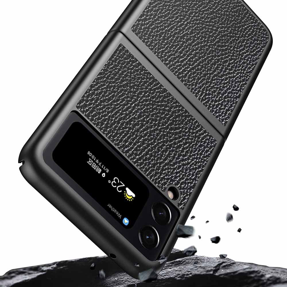 For Samsung Galaxy Z Flip4 5G Anti-Drop Phone Case Litchi Texture PU Leather Coated PC Protective Back Cover