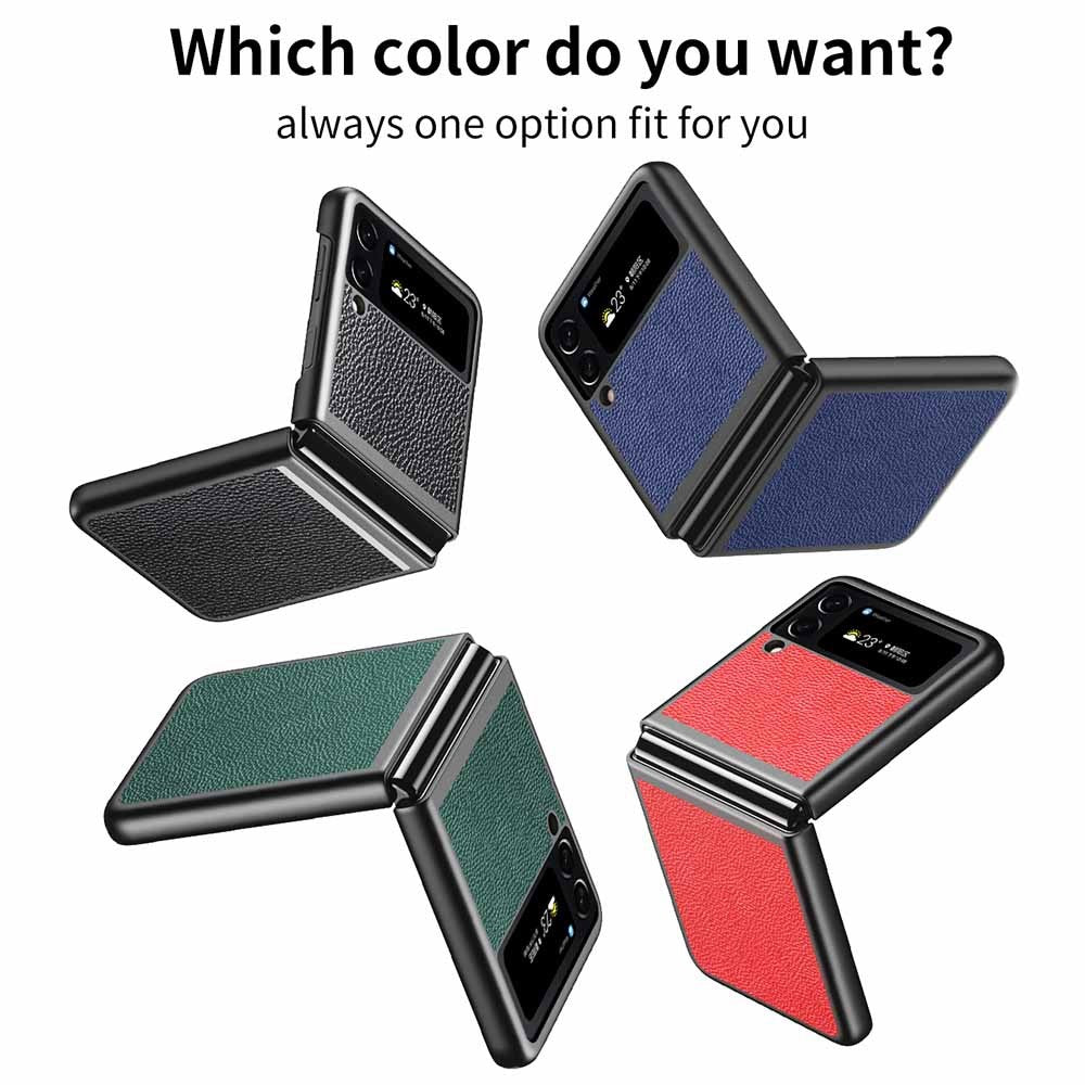For Samsung Galaxy Z Flip4 5G Anti-Drop Phone Case Litchi Texture PU Leather Coated PC Protective Back Cover