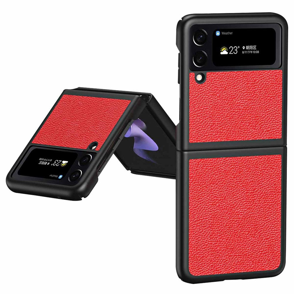 For Samsung Galaxy Z Flip4 5G Anti-Drop Phone Case Litchi Texture PU Leather Coated PC Protective Back Cover