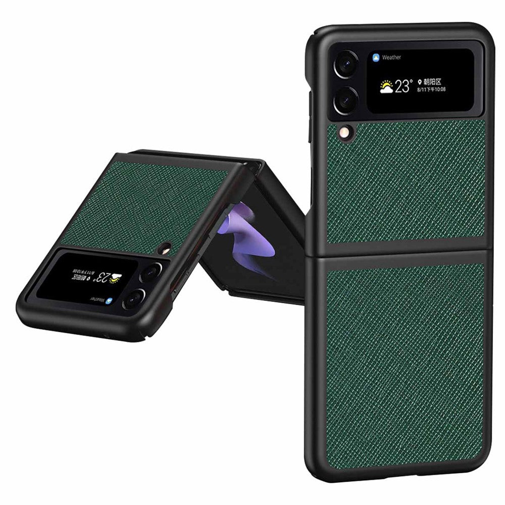 For Samsung Galaxy Z Flip4 5G Anti-scratch Cross Texture Phone Case Rubberized PU Leather Coated PC Back Cover Protective Shell