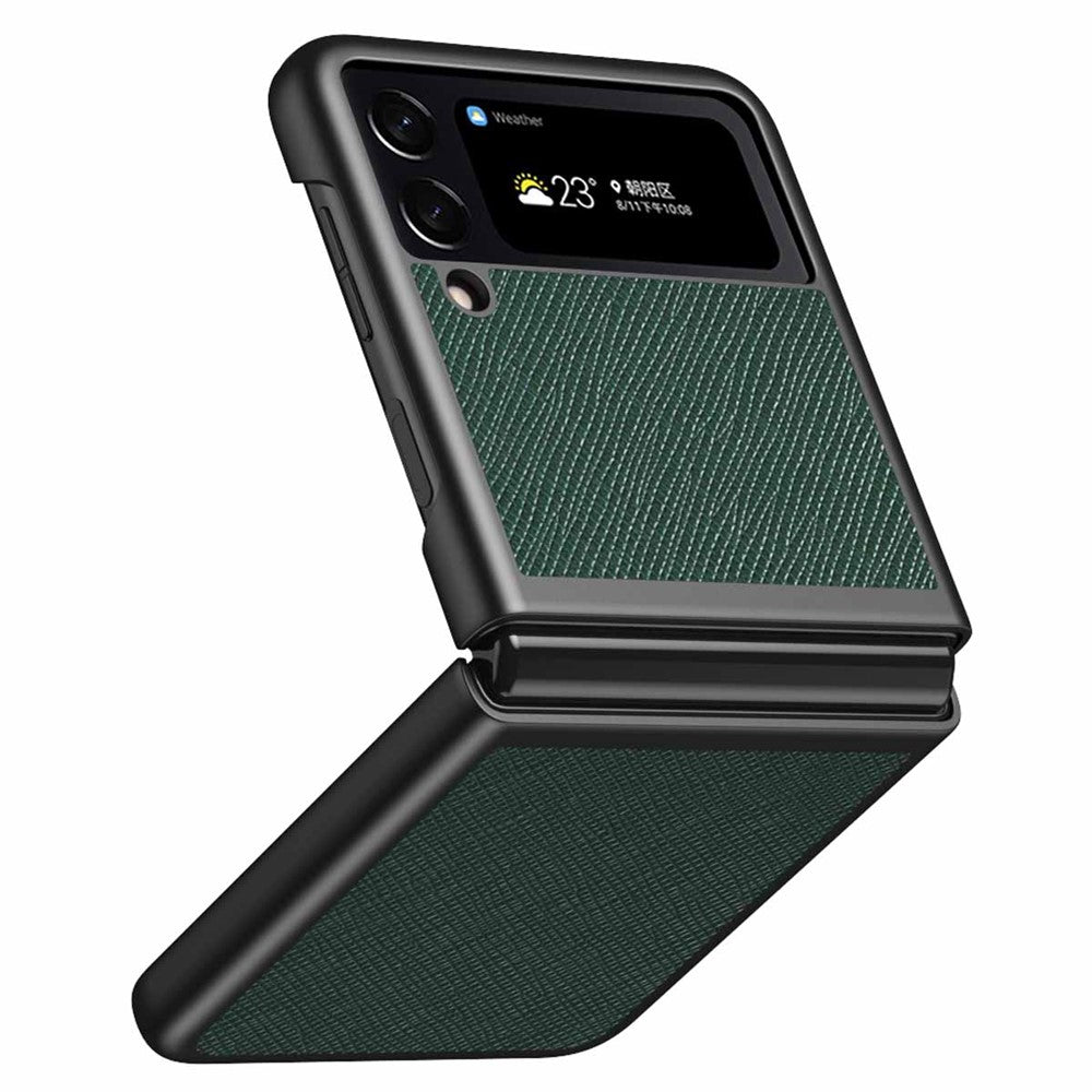 For Samsung Galaxy Z Flip4 5G Anti-scratch Cross Texture Phone Case Rubberized PU Leather Coated PC Back Cover Protective Shell