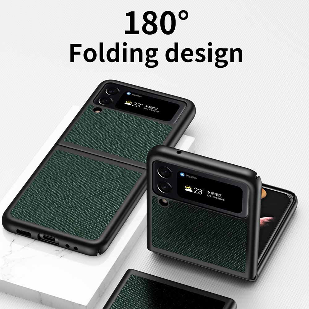 For Samsung Galaxy Z Flip4 5G Anti-scratch Cross Texture Phone Case Rubberized PU Leather Coated PC Back Cover Protective Shell