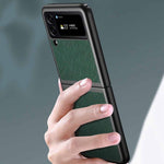For Samsung Galaxy Z Flip4 5G Anti-scratch Cross Texture Phone Case Rubberized PU Leather Coated PC Back Cover Protective Shell