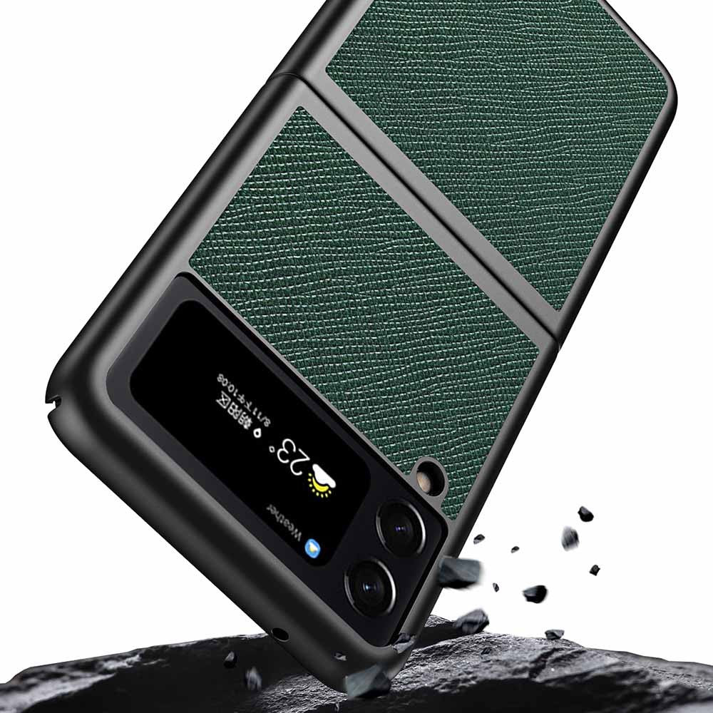 For Samsung Galaxy Z Flip4 5G Anti-scratch Cross Texture Phone Case Rubberized PU Leather Coated PC Back Cover Protective Shell