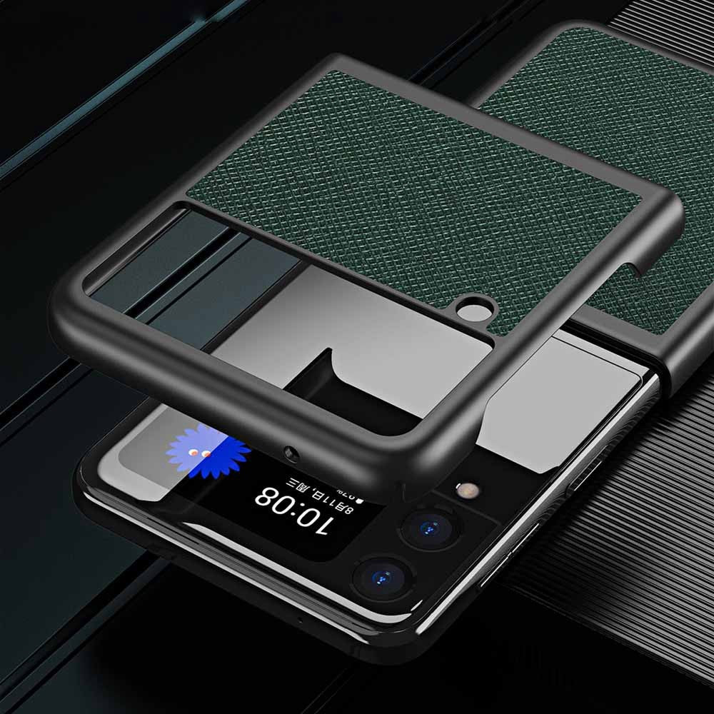 For Samsung Galaxy Z Flip4 5G Anti-scratch Cross Texture Phone Case Rubberized PU Leather Coated PC Back Cover Protective Shell