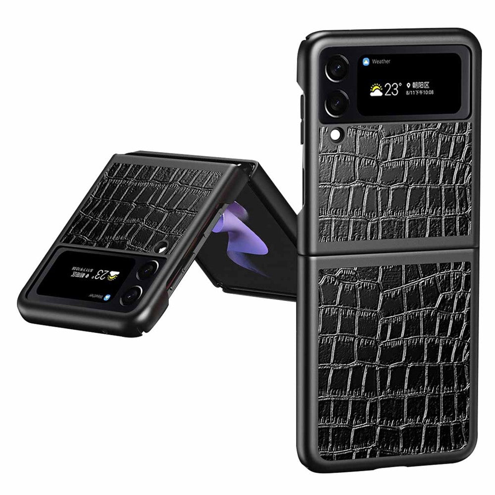 For Samsung Galaxy Z Flip4 5G Anti-Scratch Drop-Proof Phone Case Crocodile Texture PU Leather Coated Hard PC Back Cover