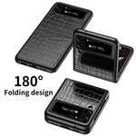 For Samsung Galaxy Z Flip4 5G Anti-Scratch Drop-Proof Phone Case Crocodile Texture PU Leather Coated Hard PC Back Cover