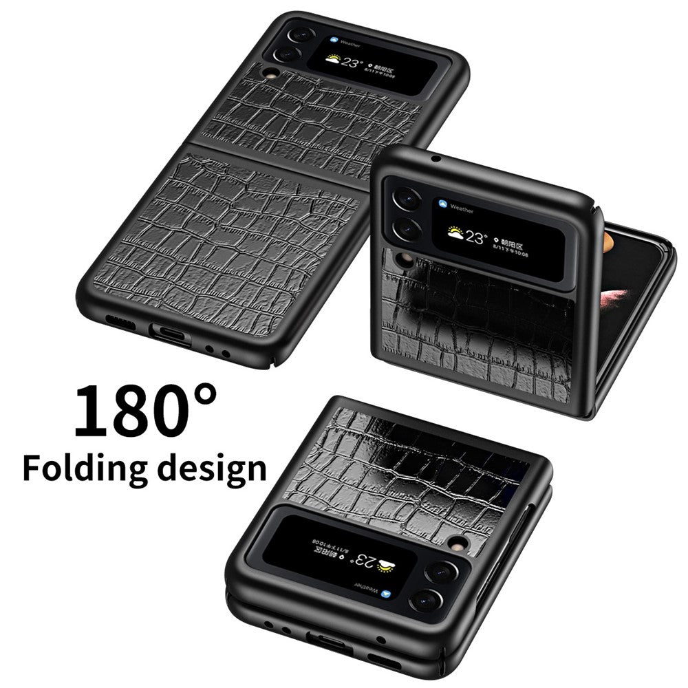 For Samsung Galaxy Z Flip4 5G Anti-Scratch Drop-Proof Phone Case Crocodile Texture PU Leather Coated Hard PC Back Cover