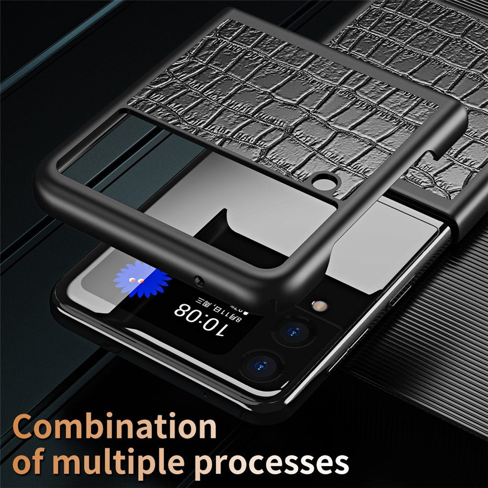 For Samsung Galaxy Z Flip4 5G Anti-Scratch Drop-Proof Phone Case Crocodile Texture PU Leather Coated Hard PC Back Cover