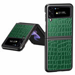 For Samsung Galaxy Z Flip4 5G Anti-Scratch Drop-Proof Phone Case Crocodile Texture PU Leather Coated Hard PC Back Cover