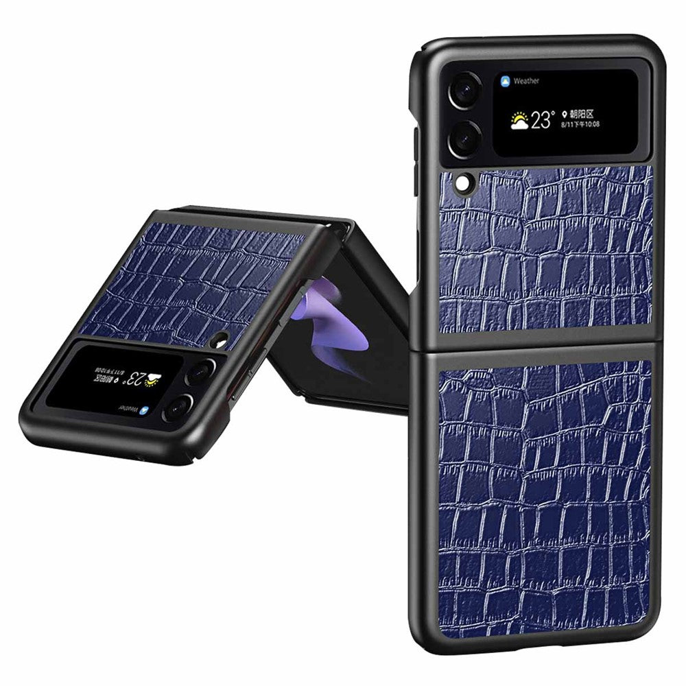 For Samsung Galaxy Z Flip4 5G Anti-Scratch Drop-Proof Phone Case Crocodile Texture PU Leather Coated Hard PC Back Cover