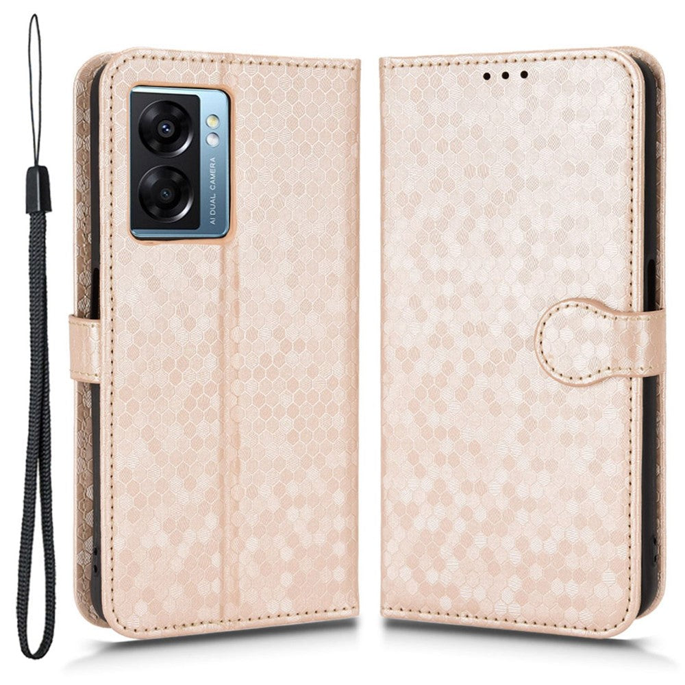 Realme Narzo 50 5G / V23 5G / Oppo A57 (2022) 5G / A77 5G / OnePlus Nord N300 5G Mobilmobilfodral med tryckt prickmönster PU-läderplånbok i läder, stativ, Folio-fodral