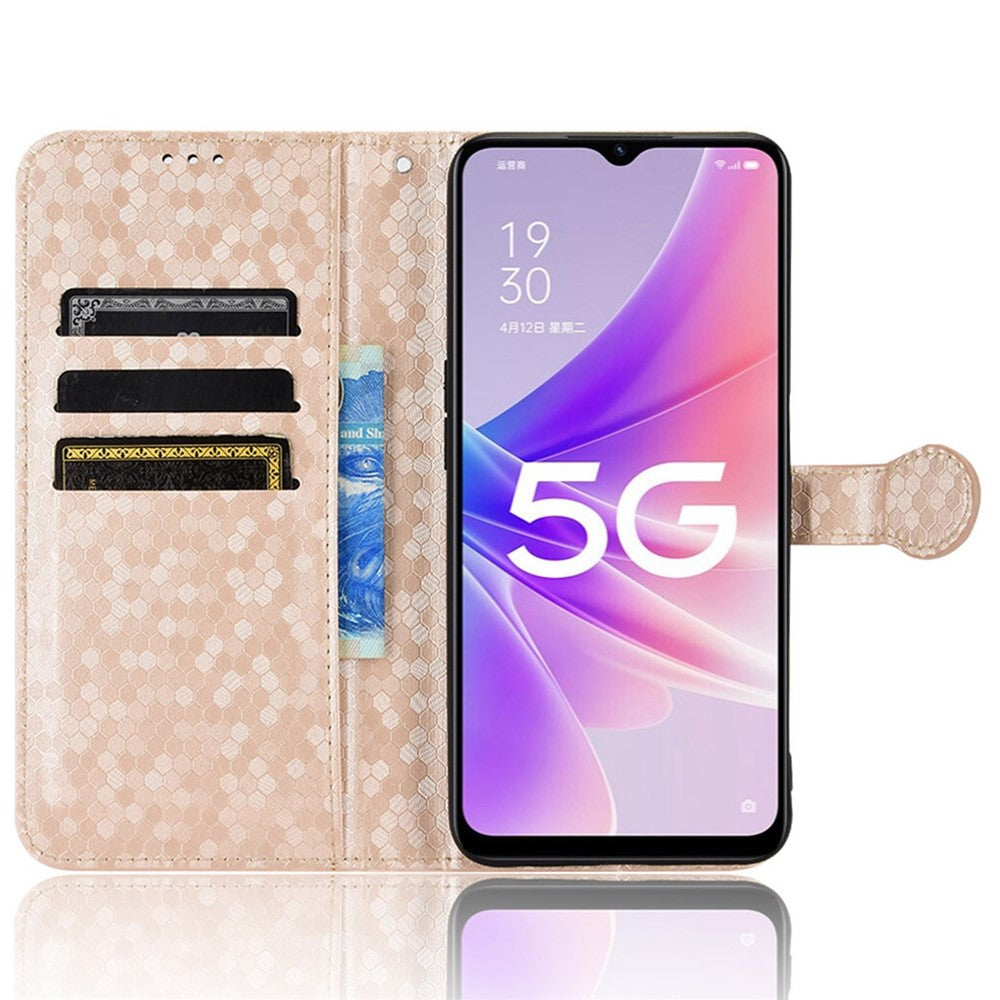 Realme Narzo 50 5G / V23 5G / Oppo A57 (2022) 5G / A77 5G / OnePlus Nord N300 5G Mobilmobilfodral med tryckt prickmönster PU-läderplånbok i läder, stativ, Folio-fodral