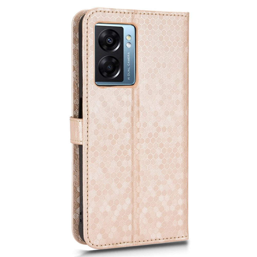 Realme Narzo 50 5G / V23 5G / Oppo A57 (2022) 5G / A77 5G / OnePlus Nord N300 5G Mobilmobilfodral med tryckt prickmönster PU-läderplånbok i läder, stativ, Folio-fodral