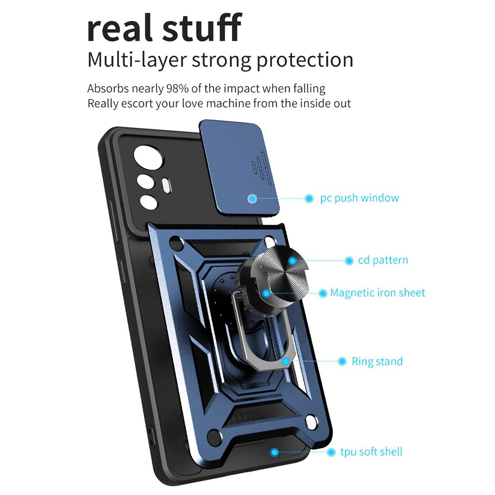 For Xiaomi 12 Lite 5G Slide Camera Protection Phone Case Kickstand PC + TPU Hybrid Mobile Phone Cover