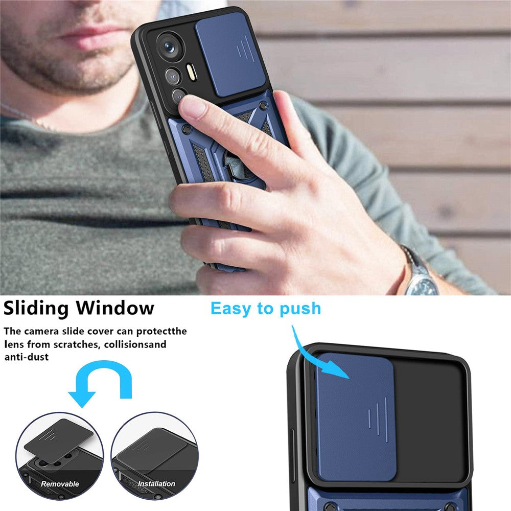 Xiaomi 12 Lite 5G Slide Camera Protective Phone Case Stativ PC + TPU Hybrid Mobilmobilskydd
