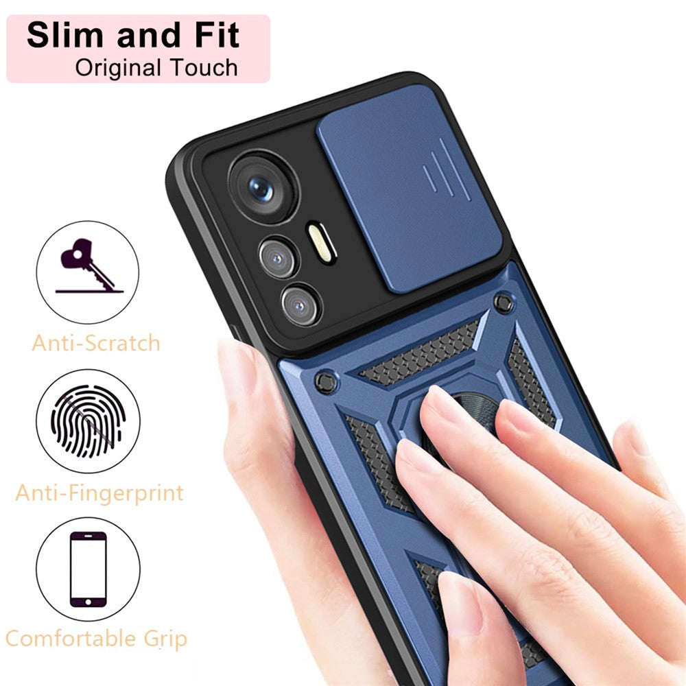 Xiaomi 12 Lite 5G Slide Camera Protective Phone Case Stativ PC + TPU Hybrid Mobilmobilskydd