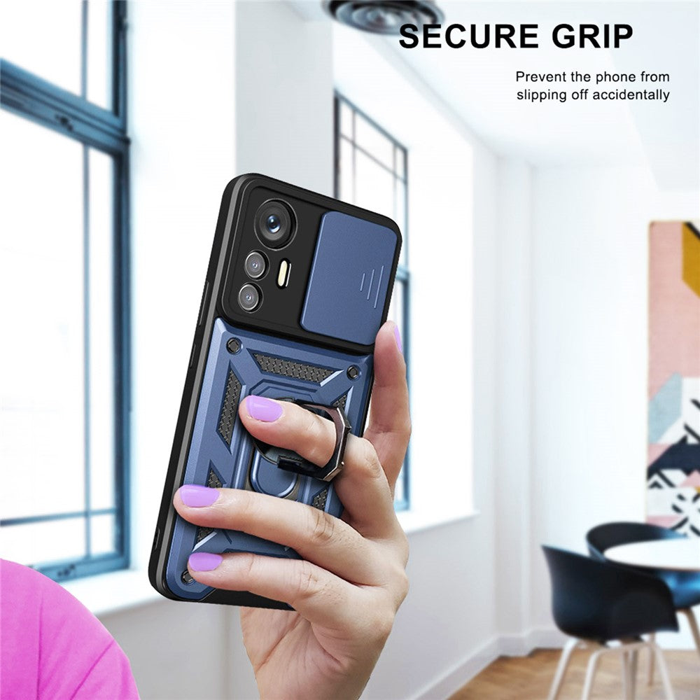 For Xiaomi 12 Lite 5G Slide Camera Protection Phone Case Kickstand PC + TPU Hybrid Mobile Phone Cover