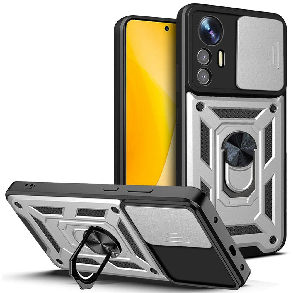 For Xiaomi 12 Lite 5G Slide Camera Protection Phone Case Kickstand PC + TPU Hybrid Mobile Phone Cover