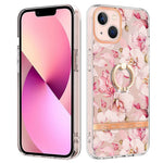 Til iPhone 14 Bagcover med Ringstøtte Blomstermønster Galvanisering TPU-etui